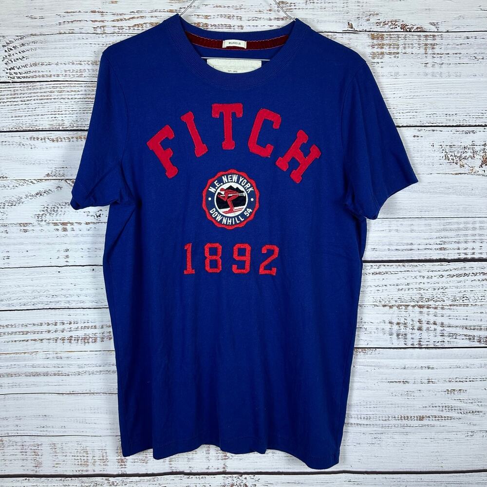 Mens Abercrombie Fitch Applique Logo Blue Short Sleeve T Shirt Muscle Preppy M